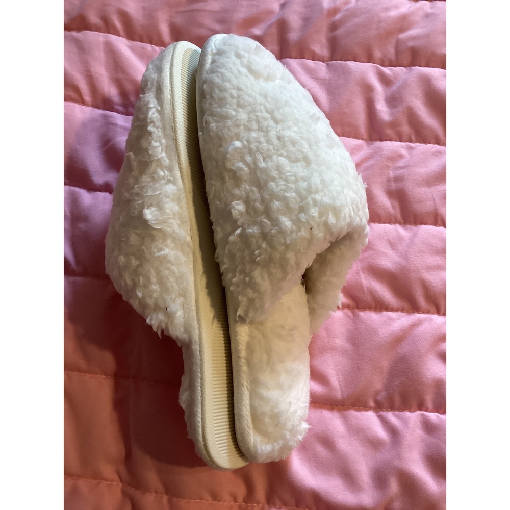 Pottery Barn‎ Teddy Bear Slippers Ivory Faux Fur Sherpa Slides Women Small - Picture 3 of 5